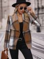 SHEIN Frenchy Plaid Waterfall Collar Open Front Overcoat