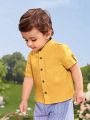 SHEIN Baby Boy Patched Pocket Roll Tab Sleeve Shirt