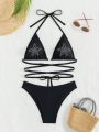 SHEIN Swim Y2GLAM Bikini Set Adorned With Rhinestone Star Pattern And Triangular Cups