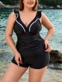 SHEIN Swim Classy Plus Size Contrast Color Ruffled Bikini Set