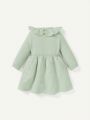 Cozy Cub Baby Girls' Long Sleeve Round Neck Casual Sweater Dress With Wide Flared Hem