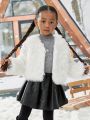 SHEIN Kids Cooltwn Young Girl Solid Open Front Fuzzy Coat