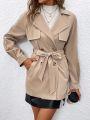 SHEIN Privé Raglan Sleeve Double Breasted Belted Trench Coat