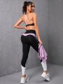 Women's 2 in 1 Tank Top With Open Back And Contrasting Color Sports Pants