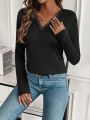 SHEIN LUNE Lace Patchwork Long Sleeve T-shirt