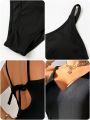 SHEIN DD+ Ladies' Backless One-Piece Swimsuit With Knot Detail