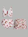 SHEIN Swim Mod Plus Size Women'S Cherry Print Bikini 3pcs Set