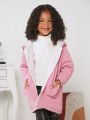 SHEIN Kids Cooltwn Young Girl Dual Pocket Drop Shoulder Teddy Lined Coat