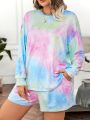 SHEIN Essnce Plus Tie Dye Drop Shoulder Tee & Shorts