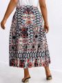 SHEIN LUNE Plus Size Women'S Floral Printed Skirt