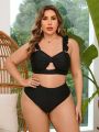 SHEIN Swim Chicsea Plus Size Swimwear Set With Hollow-Out Design And Ruffled Edges