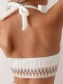 SHEIN Swim Basics Women'S Wave Striped Halterneck Bikini Set
