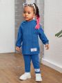 SHEIN Baby Girl Casual Knit Hoodie Top And Pants Set