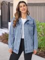 SHEIN LUNE Button Front Denim Jacket With Flap Details