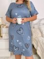 Plus Size Love Heart Print Short Sleeve T-Shirt Sleep Dress