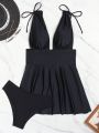 SHEIN Swim Chicsea Ladies' Shoulder Strap Sleeveless Vest Style Bikini Set