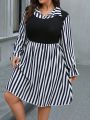 SHEIN Essnce Plus Size Women'S Striped False Two-Piece Dress