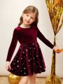 SHEIN Young Girl 1pc Star Pattern Velvet Dress