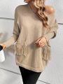 SHEIN Frenchy Solid Color V-neck Drop Shoulder Sweater