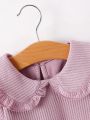 Infant Girls' Spring/autumn Solid Color Knit Stripe Doll Collar Long Sleeve T-shirt