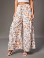 SHEIN Tall Full-Printed High Waisted Wide-Leg Pants, Botanical Theme