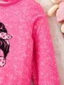 SHEIN Kids HYPEME Girls' (little) Cartoon Pattern Round Neck Long Sleeve Sweatshirt