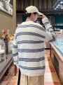 Manfinity Hypemode Men'S Striped Drop Shoulder Long Sleeve Sweater With Round Neck