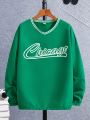 Teen Boys' Casual Streetwear V-Neck Sports Sweatshirt With Letter Print