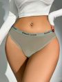 Letter Tape Waist Mesh Panty