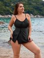 SHEIN Swim Basics Plus Size Solid Color Twist-Front One-Piece Swimsuit