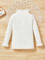 Baby Girls' Knitted Sweater With Ruffle Trim And Ribbed Hem