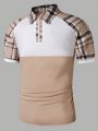 Men's Patchwork Plaid Raglan Short Sleeve Polo Shirt