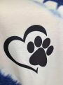 Plus Heart & Paw Print Drop Shoulder Drawstring Hoodie