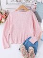 Tween Girl V-Neck Pullover Sweater For Spring And Autumn