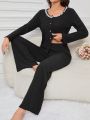 Women's Lace Trim Ribbed Knit Pajama Set