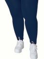 Plus Size Women'S Zipper Front Hooded Top And Leggings Two Piece Set