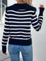 Women's Striped Lapel Sweater