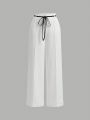 SHEIN MOD Women's Black Strap White High-waisted Long Pants