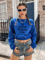 Women's Slogan Printed Drop Shoulder Cropped Sweatshirt