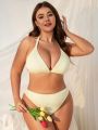 SHEIN Swim Mod Plus Size Textured Yellow Bikini Set, Separates