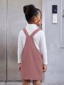 SHEIN Kids Cooltwn Young Girl Mock Neck Tee & Pocket Patched Overall Dress