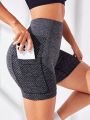 Wide Waistband Biker Shorts With Phone Pocket