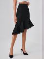 ChaKiva Latrell Luxe Collection Guipure Lace Trim Mermaid Hem Skirt