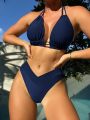 SHEIN Swim Summer Beach Halter Triangle Bikini Set