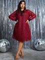 Plus Size Long Sleeve Knot Collar Dress