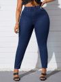 Plus Size Women's High Elasticity Skinny Jeans With Tapered Leg