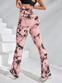 SHEIN Yoga Trendy Tie Dye Flare Leg Sports Pants