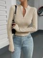 SHEIN Essnce Solid Color Elegant Long Sleeve T-shirt