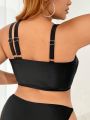 SHEIN Swim Basics Ladies' Plus Size Solid Color Mesh Splice Bikini Top