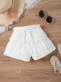 SHEIN Kids SUNSHNE Young Girl Knitted Pure Color Loose Casual Short Pants For Spring And Summer